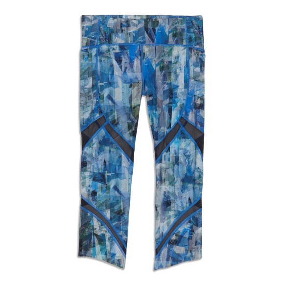 Lululemon Women’s Blue Abstract Mesh Panel Crop Leggings Size 10 - Picture 7 of 16
